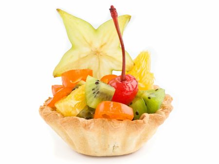 One fruit tartlet isolated over white background.の写真素材