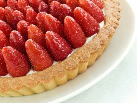 Plate with homemade strawberry tart. Shallow dof.の写真素材