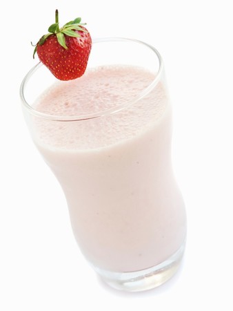 Glass with fresh iced strawberry smoothie. Shallow dof.の写真素材