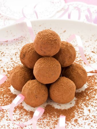 Chocolate truffles for Valentine's Day. Shallow dof.の写真素材