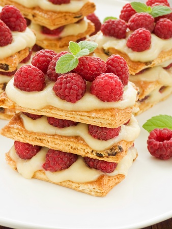 Raspberry mille feuille with custard. Shallow dof.の写真素材