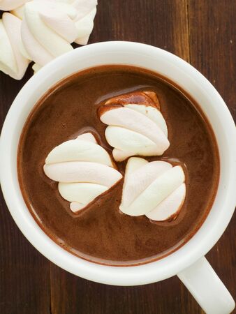 Cup of hot chocolate with marshmallows. Shallow dof.の写真素材
