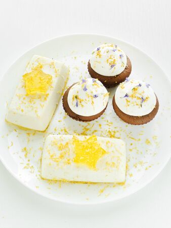 Plate with various kinds of desserts. Shallow dof.の写真素材