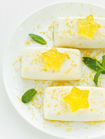 Cheesecakes with lemon jelly and stars. Shallow dofの写真素材