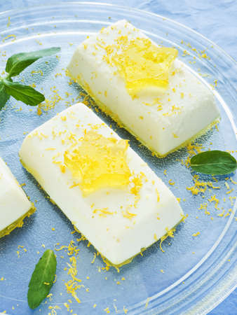 Cheesecakes with lemon jelly and stars. Shallow dof の写真素材