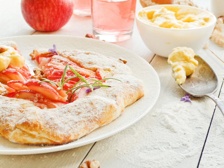 Apple galette with custard cream and compote. Shallow dof.の写真素材