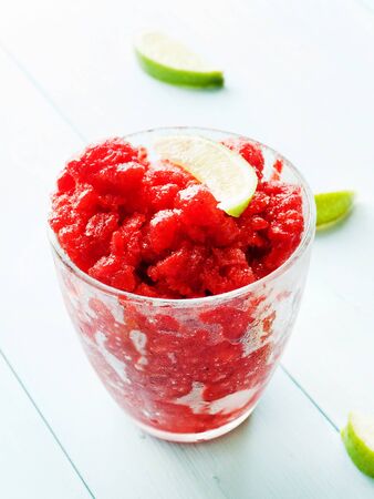 Strawberry and lime granita dessert. Shallow dofの写真素材