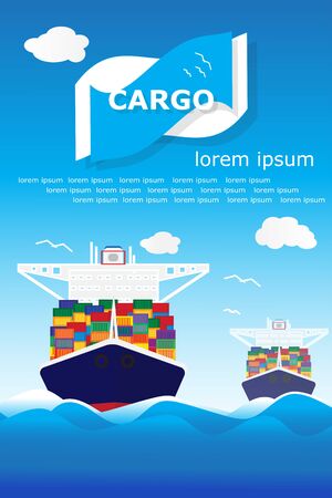 Cargo container transporting ship trailer illustration posterの写真素材
