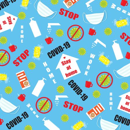 Coronavirus self quarantine vector concept pattern. Vector illustration background.のイラスト素材
