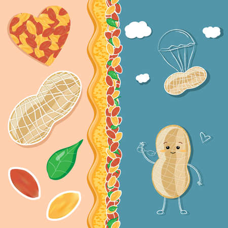 Vector illustration set of various peanuts, charachter, nuts, butter
