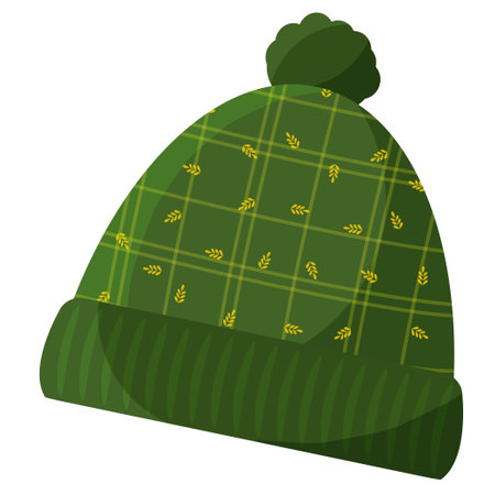Green knitted hat with pattern, vector illustration flat.のイラスト素材