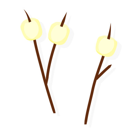 Marshmallows on wooden sticks, vector illustration flat.のイラスト素材