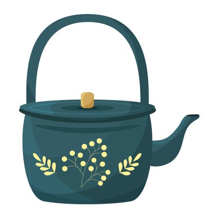 Blue kettle with decorations, vector illustration flatのイラスト素材