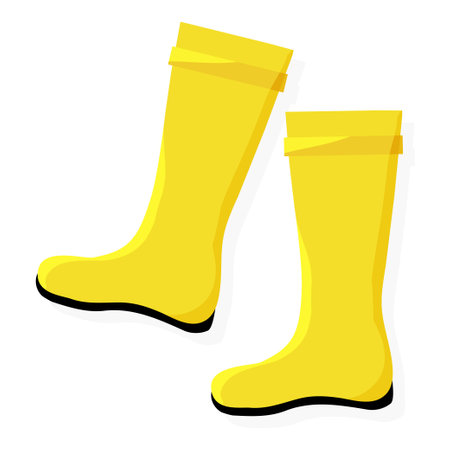 Yellow rain rubber boots, vector illustration flat.のイラスト素材