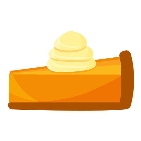 Pumpkin pie with whipped cream, vector illustration, flat.のイラスト素材