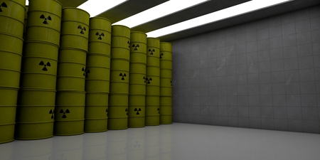 Barrels with nuclear waste in a room (3d rendering)の写真素材