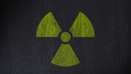 Dirty nuclear warning sign on concrete (3d rendering)の写真素材