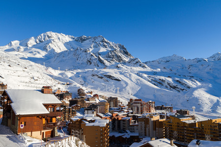 View of the Val Thorens ski resort of Three Valleys , France. Mountains covered with snow