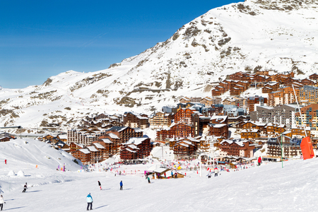 View of the Val Thorens ski resort of Three Valleys , France. Mountains covered with snowの写真素材