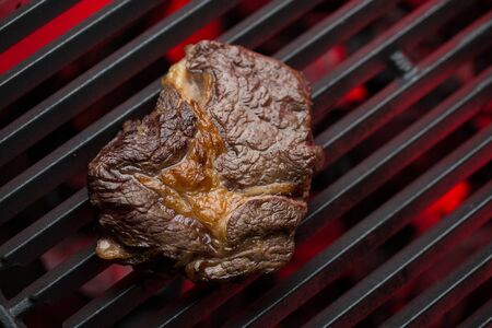 Beef steak on the grill, delicious barbecue, Close-upの写真素材