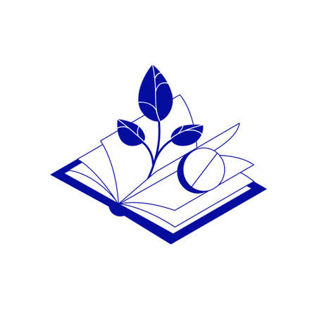 Simple minimalistic creative isometric icon. Opened medicine book with herb and pharmacy drugのイラスト素材