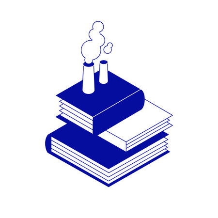 Simple minimalistic creative isometric icon. Books factory with smoking chimneysのイラスト素材