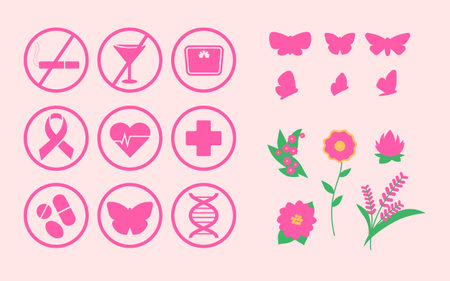 Icons set for health. breast cancer themeのイラスト素材