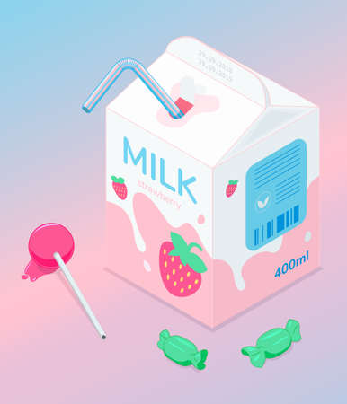Kawaii fun isometry pretty retro pastel milk and candiesのイラスト素材