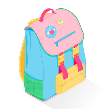 Schoolbag isometry.Realistic Backpack kawaii anime style. vector