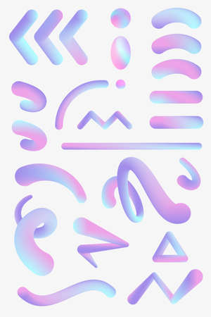 Collection of gradient blended shapes. Iridescent gradient curved stream. Set of fluids multicolour path. Creativity concept.の写真素材