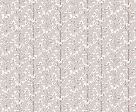 Simple seamless nature pattern with branch and flowers. Pastel colours, vintage retro style. Print for textile, fabrics, interior, wallpaper, baby room.のイラスト素材