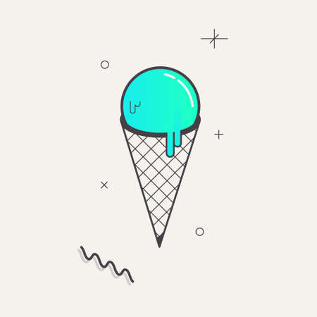 Simple minimalistic Abstract isometric flat decorative ice cream.Geometric element.Gradient Blue, mint. Illustration. Print for poster, banner, web. Memphis graphic design style. Summer season image.のイラスト素材
