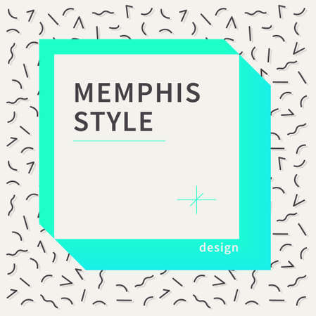 Abstract square decorative frame 80s 90s pattern background.Geometric element. Bright palette gradient Blue, mint. print for notebooks, stationary, letters, message, poster. Memphis design styleのイラスト素材