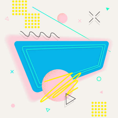 Abstract shapes and frame illustration. Composition of geometric elements.Bright, colourful.  Contemporary modern retro 90s memphis style art.のイラスト素材