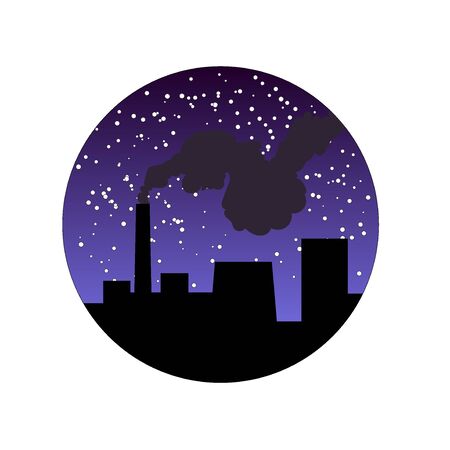 Factory pipe with smoke under the night sky and starsのイラスト素材