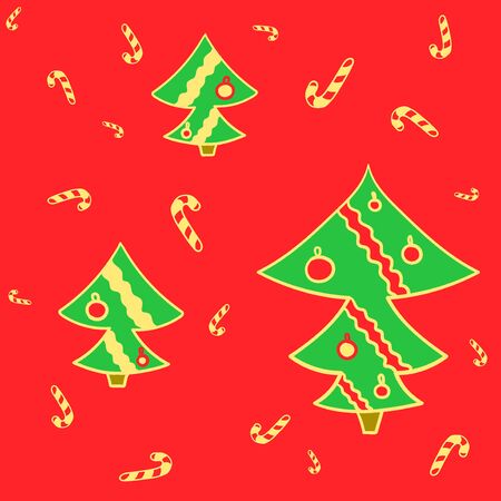 Smart spruces with Christmas candys on red backgroundのイラスト素材