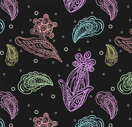 Seamless pattern with multicolored detailed indian flowersのイラスト素材