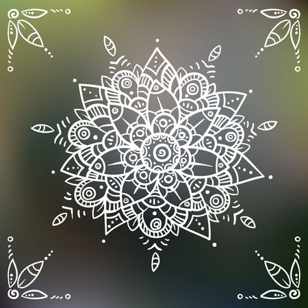 White mandala flower on black blured backgroundのイラスト素材