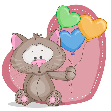 Greeting card cat with baloonsのイラスト素材