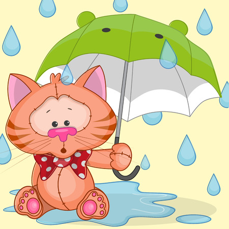 Greeting card cat with umbrellaのイラスト素材