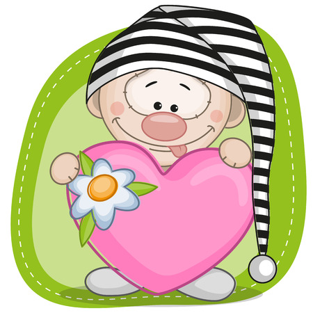 Gnome and heart on the green backgroundのイラスト素材
