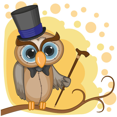Greeting card Owl in a hatのイラスト素材