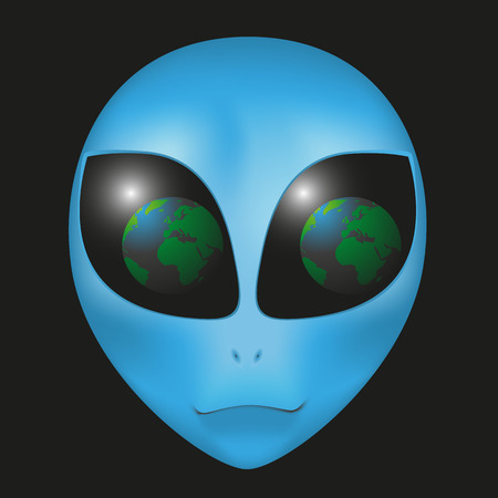 Alien face with the reflection in the eyes of the Earth