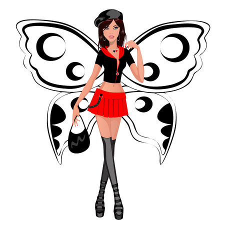 Fashionable young woman in a red skirtのイラスト素材