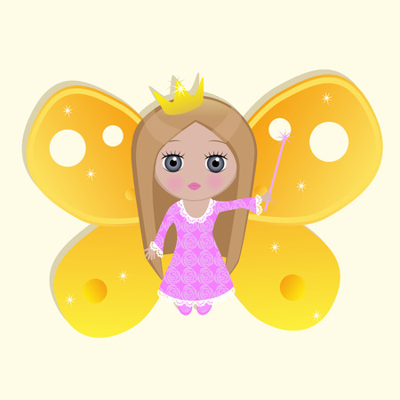 Little Princess with a magic wand isolated on a white backgroundのイラスト素材