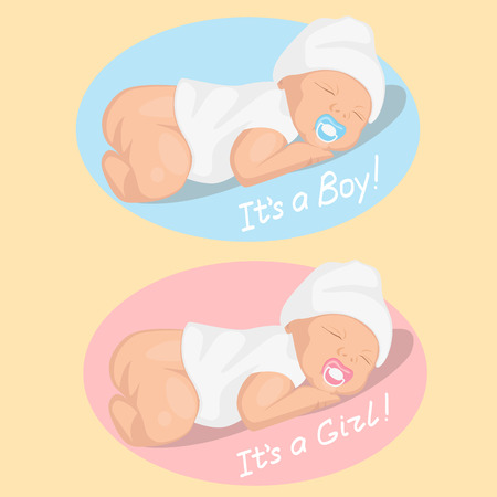 newborn boy and girlのイラスト素材