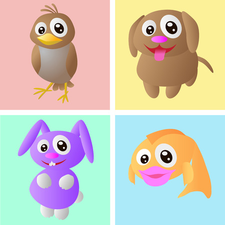 Animals: dog, rabbit, bird and fishのイラスト素材