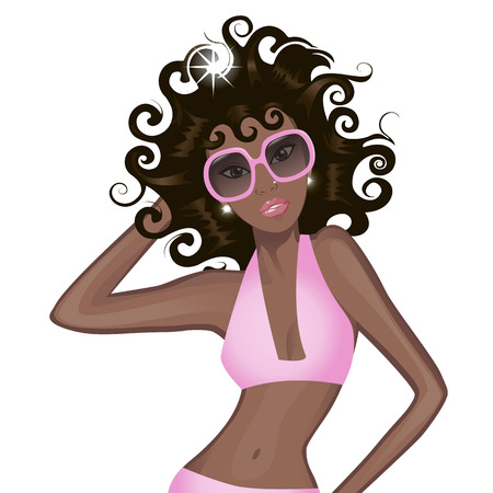Beautiful woman with glasses on a pink backgroundのイラスト素材