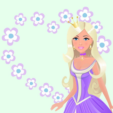 Cute fairy-tale Princess on a blue backgroundのイラスト素材