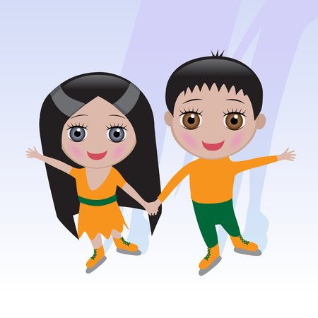 Smiling boy and girl on the skating rinkのイラスト素材